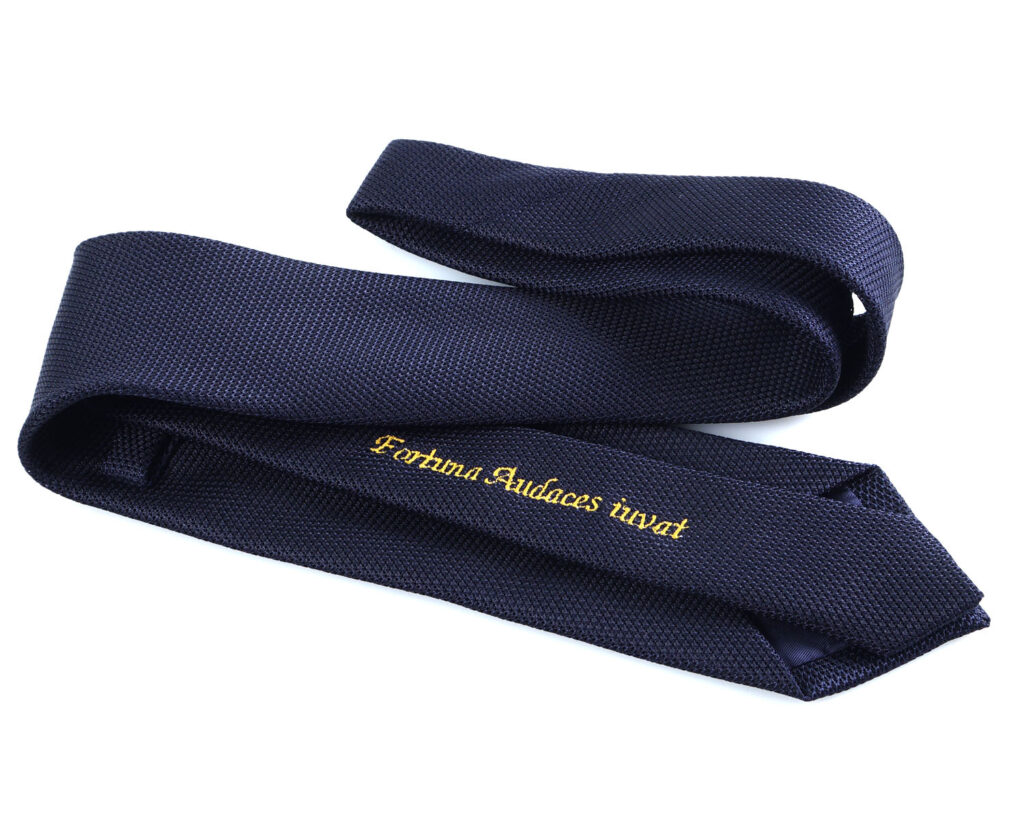 Handmade Semantic tie, motto “Fortuna Audaces Iuvat”